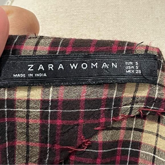 Zara Burgundy Plaid Embroidered Pom Pom Dress Size Small - Picture 13 of 14